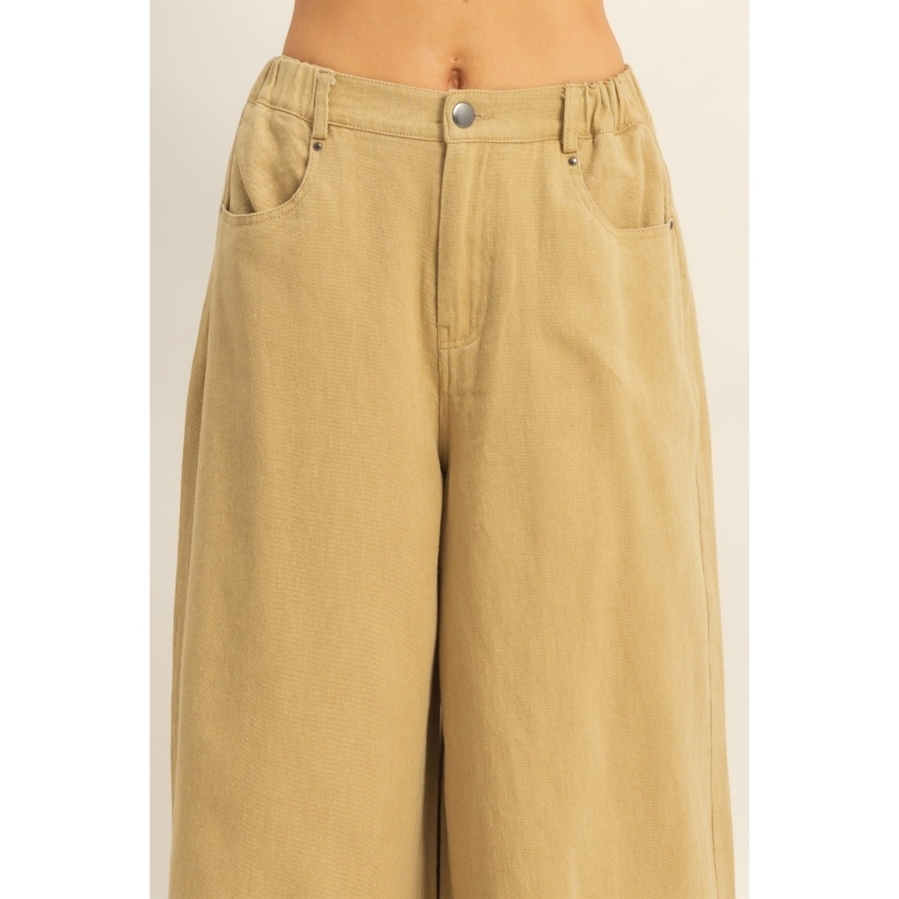 Washed Cotton Denim Wide-Leg Khaki Y2k Style Pants - Picture 4 of 5